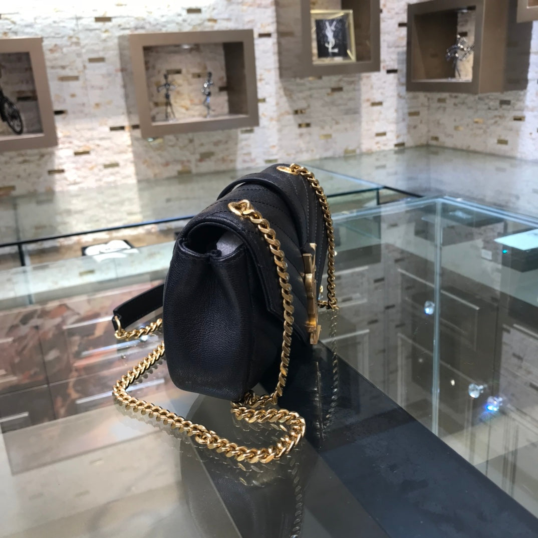 ys l 392736 small size shoulder bag gold hardware 19cm black lambskin