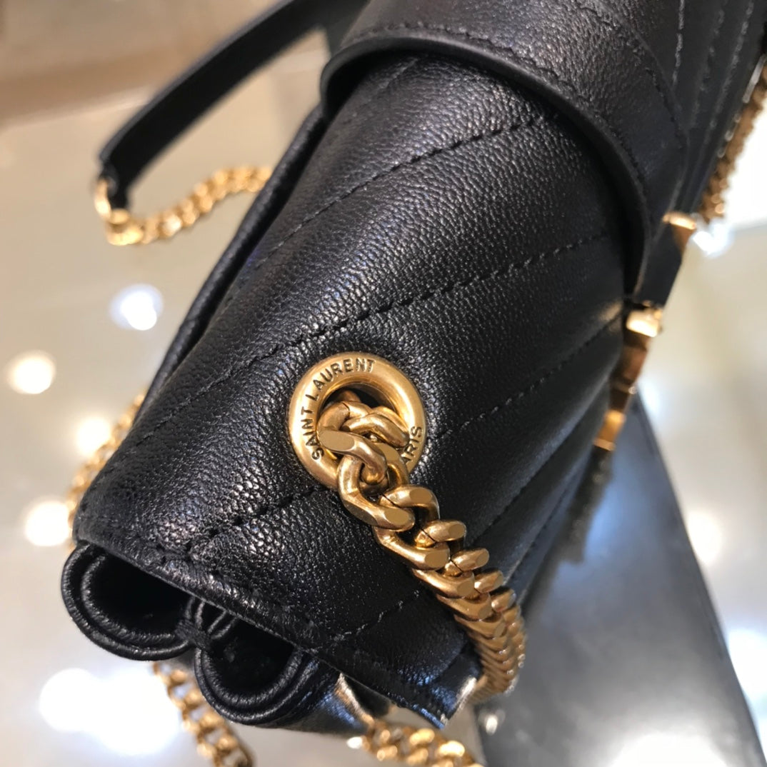 ys l 392736 small size shoulder bag gold hardware 19cm black lambskin