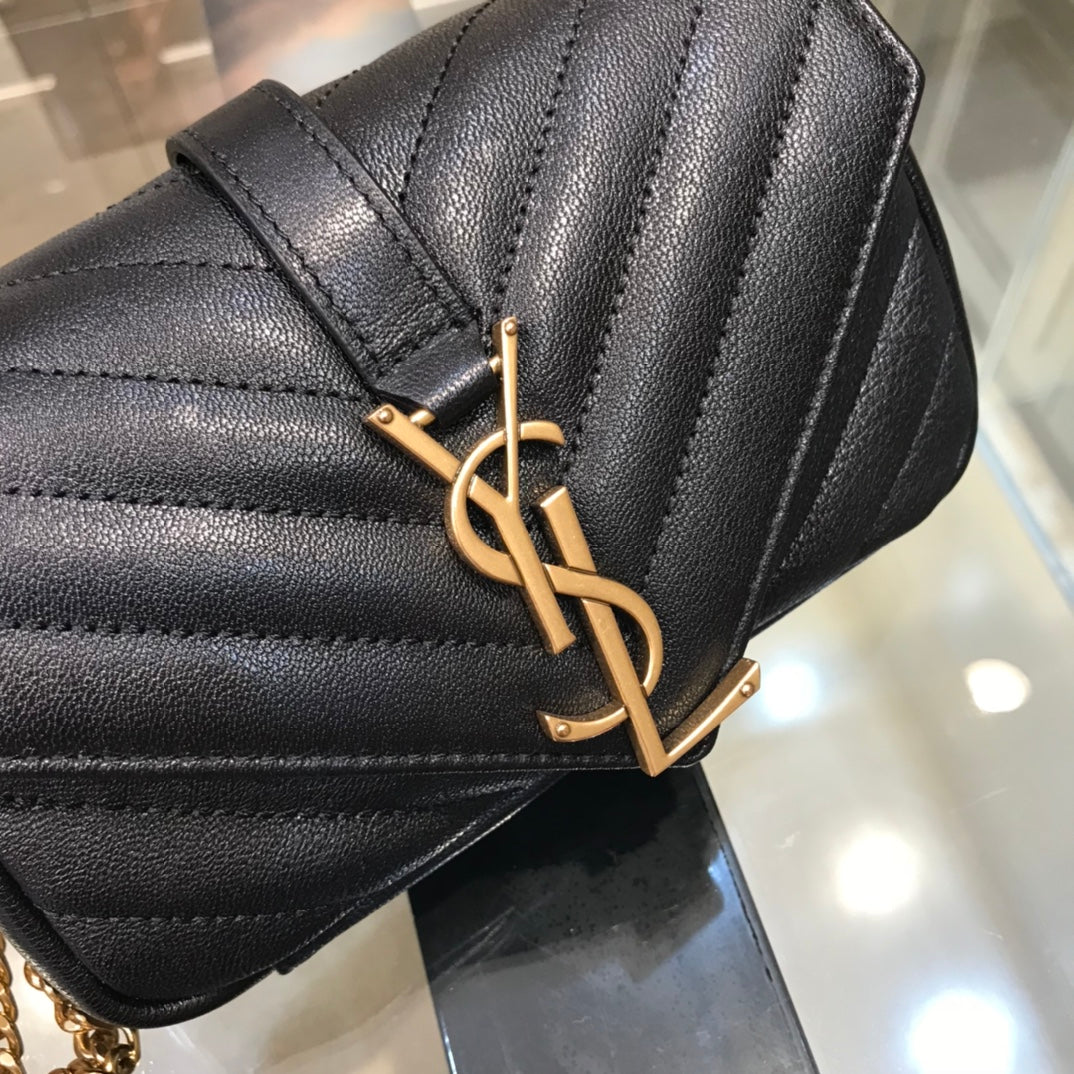 ys l 392736 small size shoulder bag gold hardware 19cm black lambskin