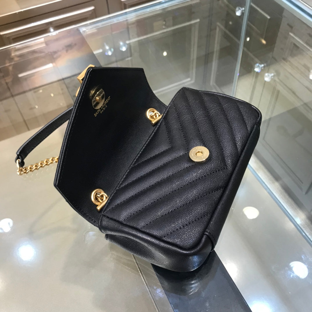 ys l 392736 small size shoulder bag gold hardware 19cm black lambskin