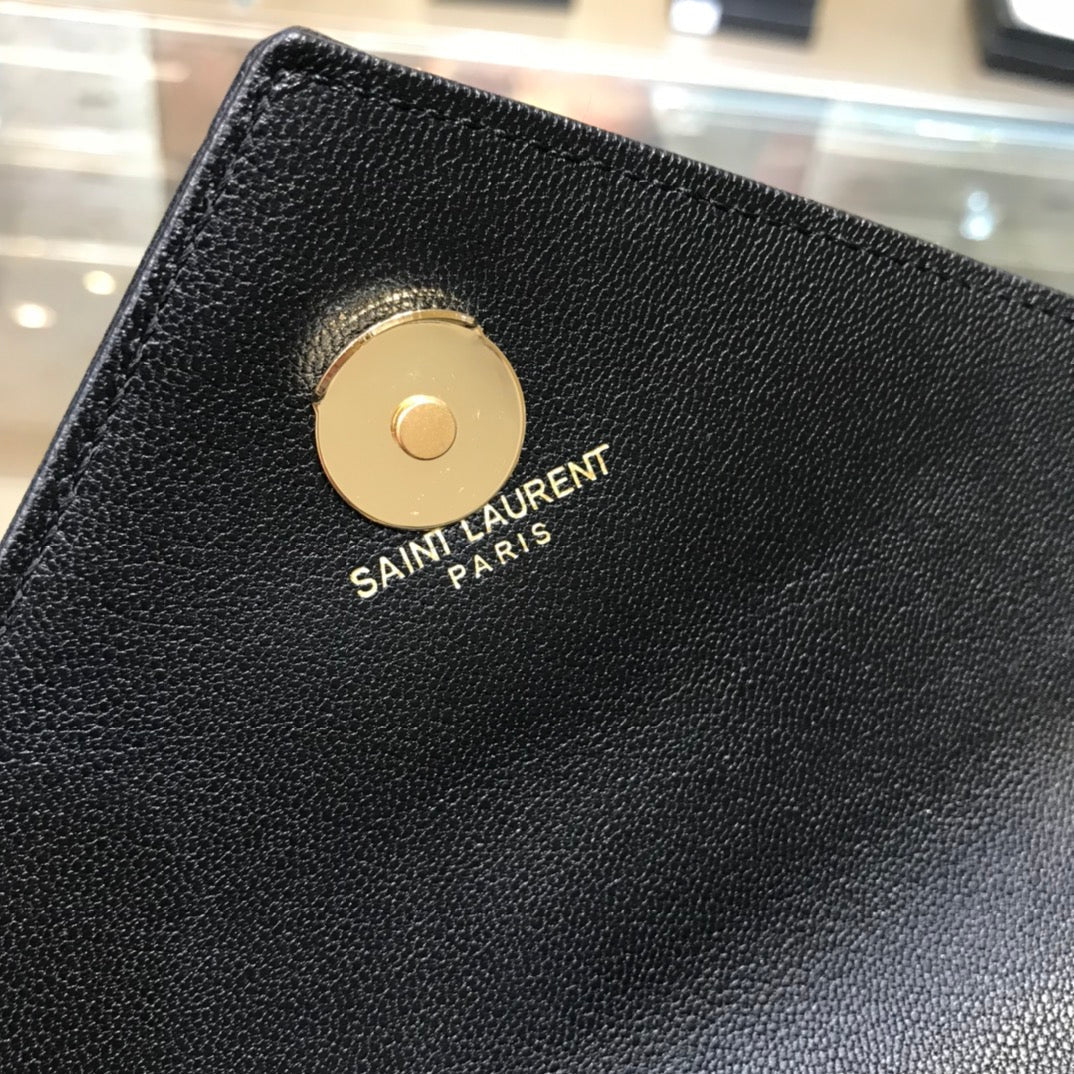 ys l 392736 small size shoulder bag gold hardware 19cm black lambskin