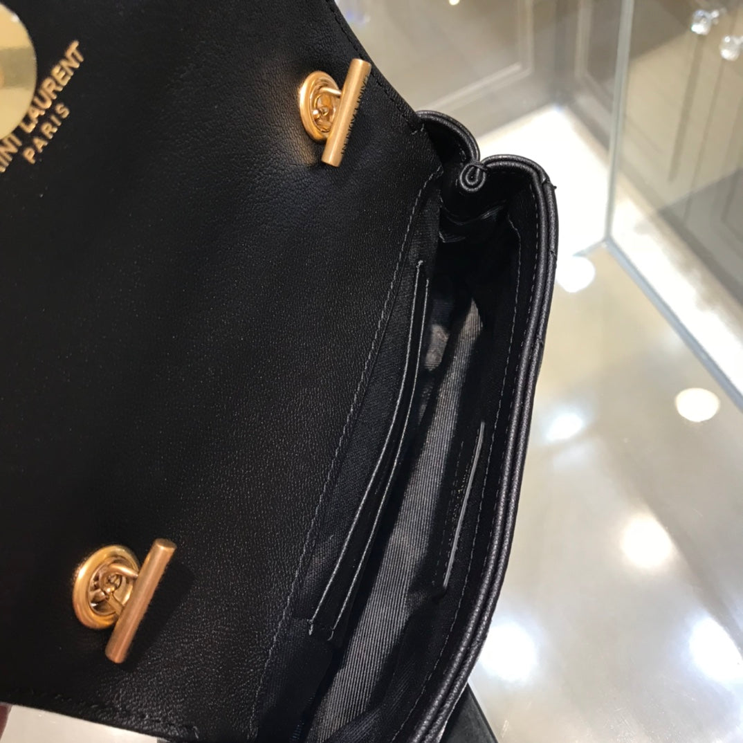 ys l 392736 small size shoulder bag gold hardware 19cm black lambskin