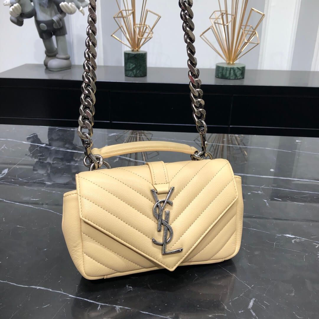 ys l 392736 small size shoulder bag silver buckle 19cm apricot lambskin