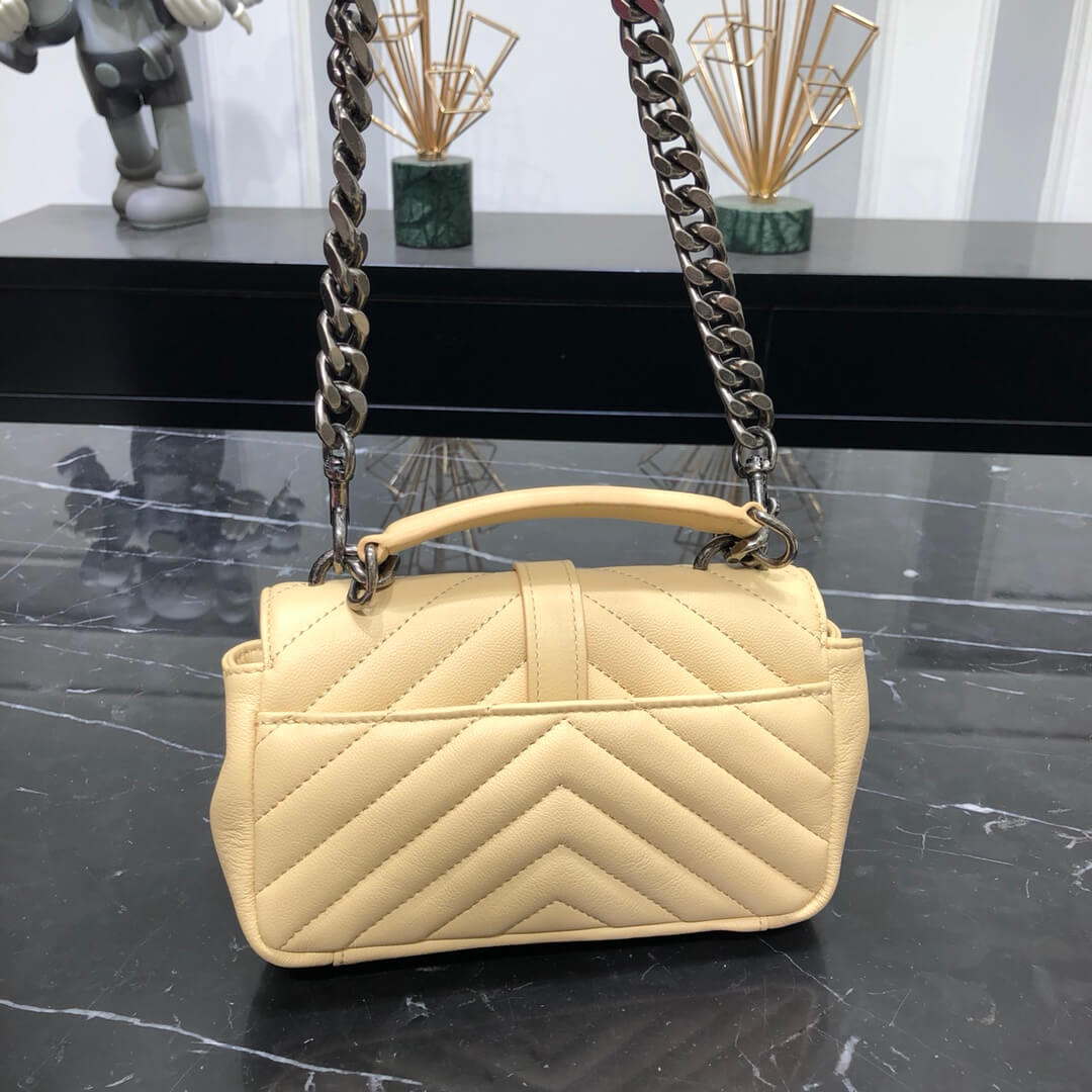 ys l 392736 small size shoulder bag silver buckle 19cm apricot lambskin