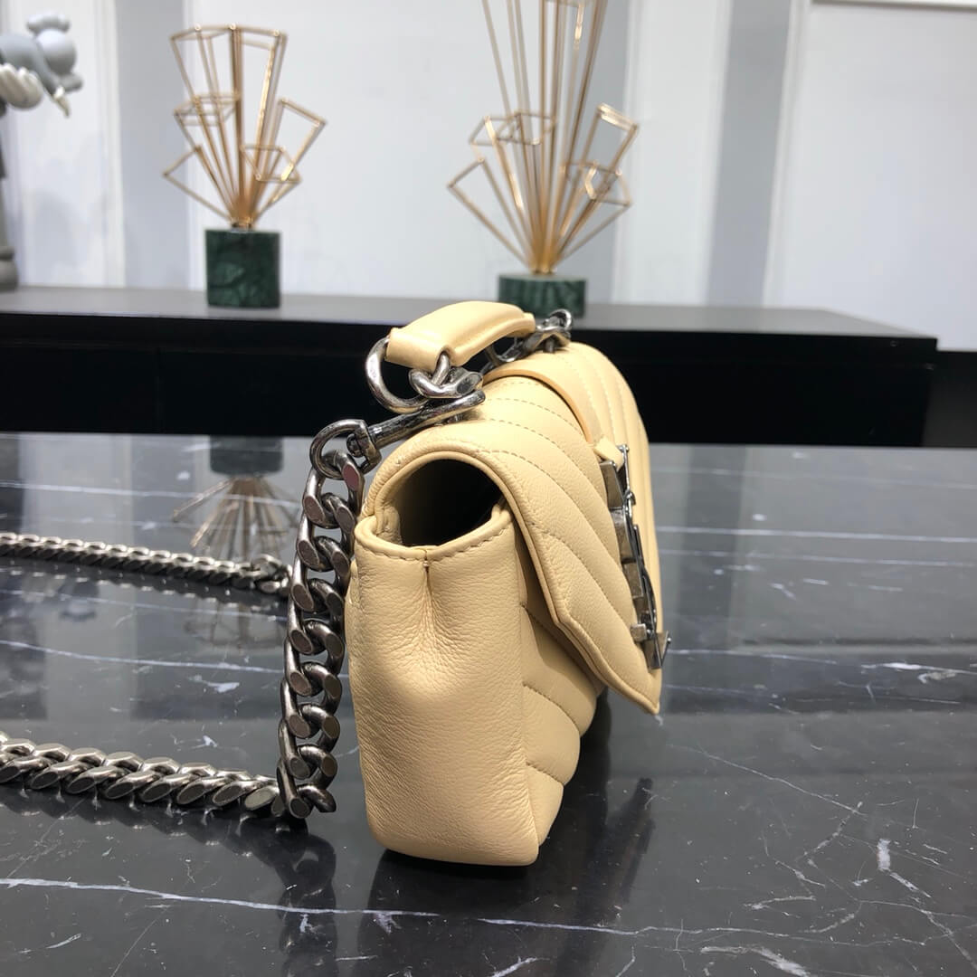 ys l 392736 small size shoulder bag silver buckle 19cm apricot lambskin