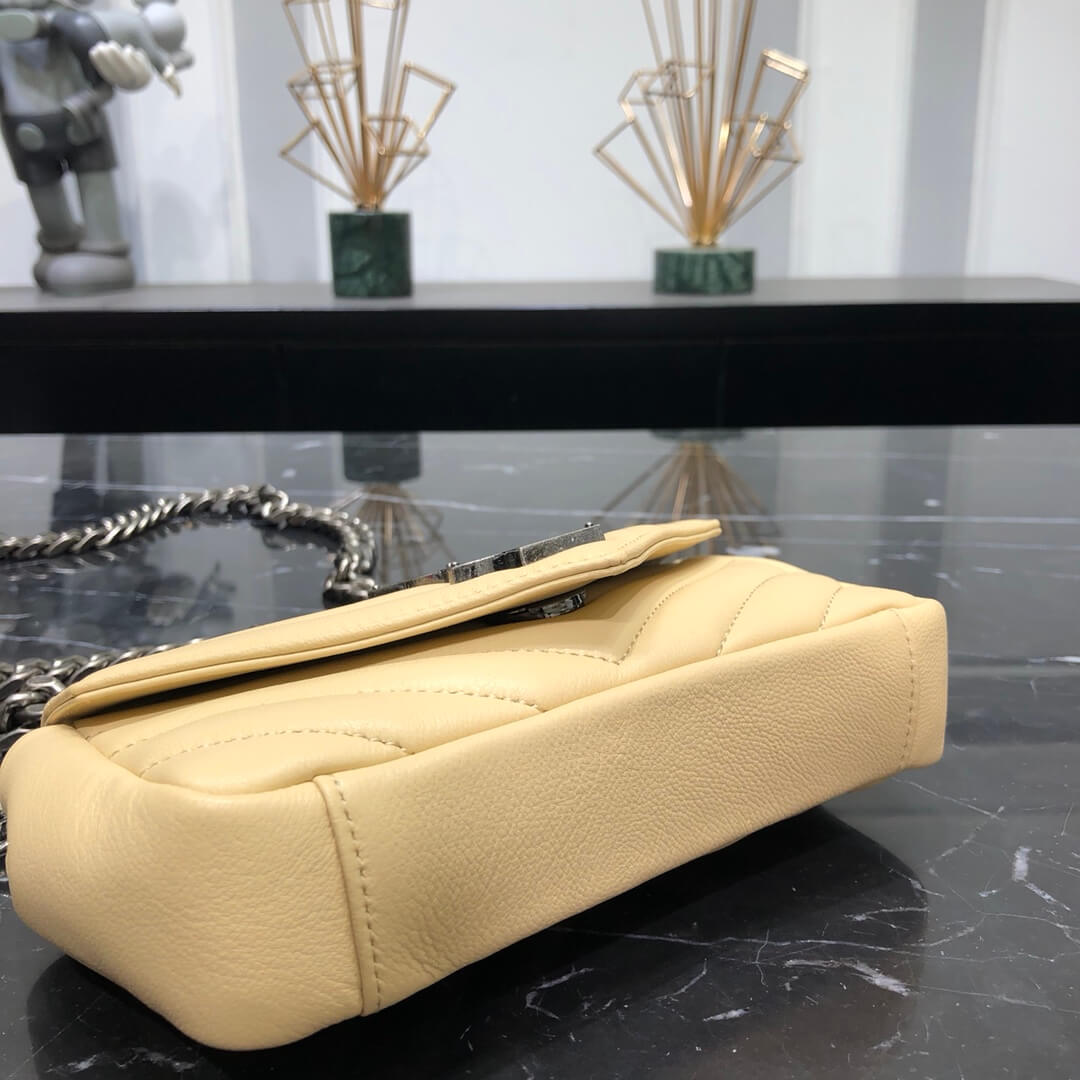 ys l 392736 small size shoulder bag silver buckle 19cm apricot lambskin