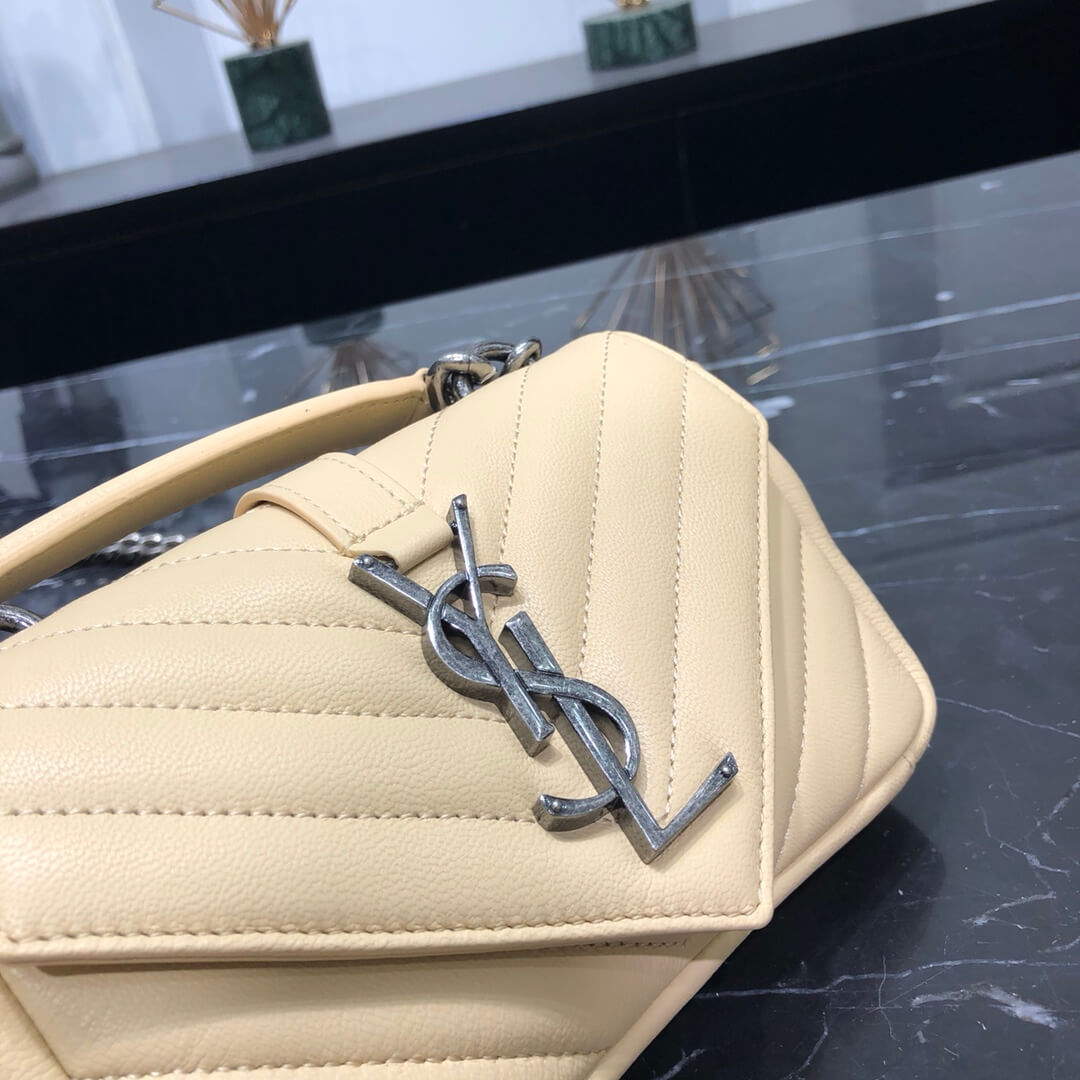 ys l 392736 small size shoulder bag silver buckle 19cm apricot lambskin