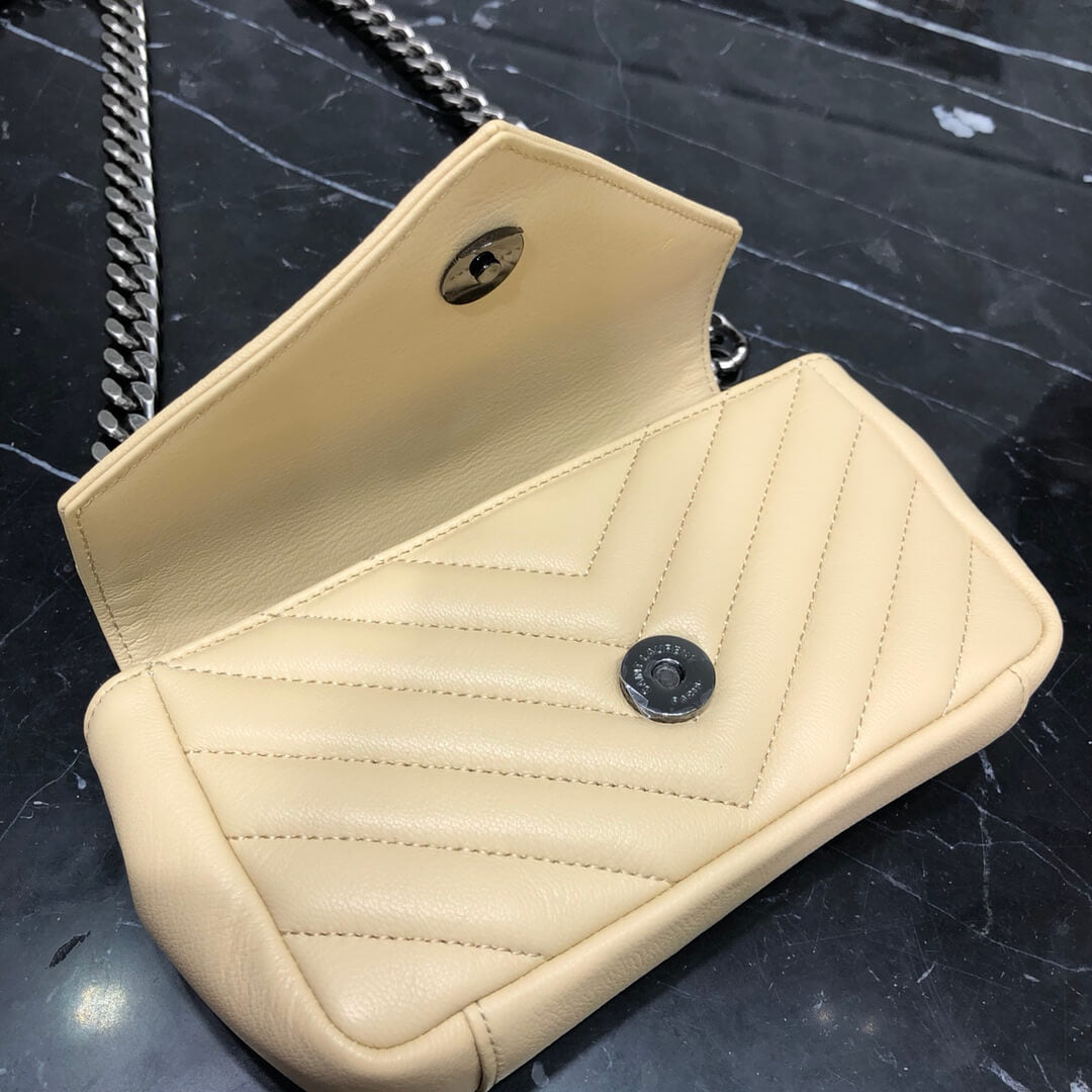 ys l 392736 small size shoulder bag silver buckle 19cm apricot lambskin