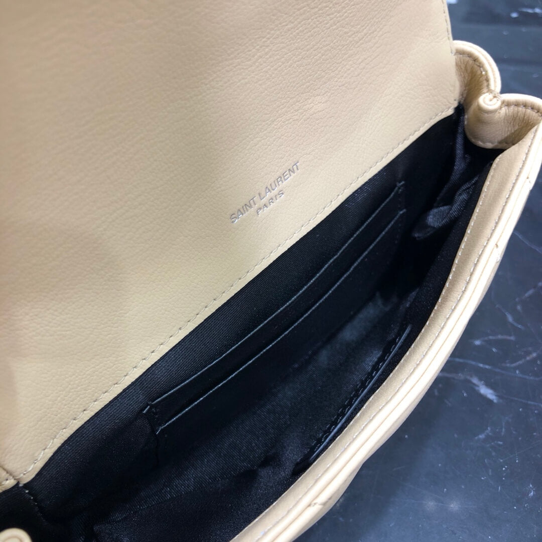 ys l 392736 small size shoulder bag silver buckle 19cm apricot lambskin