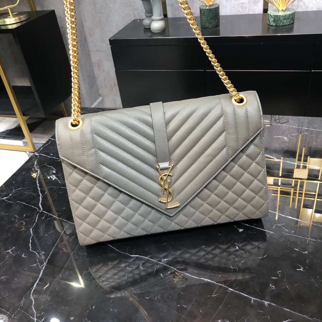 ys l 487198 enveloppe 31cm calfskin grey