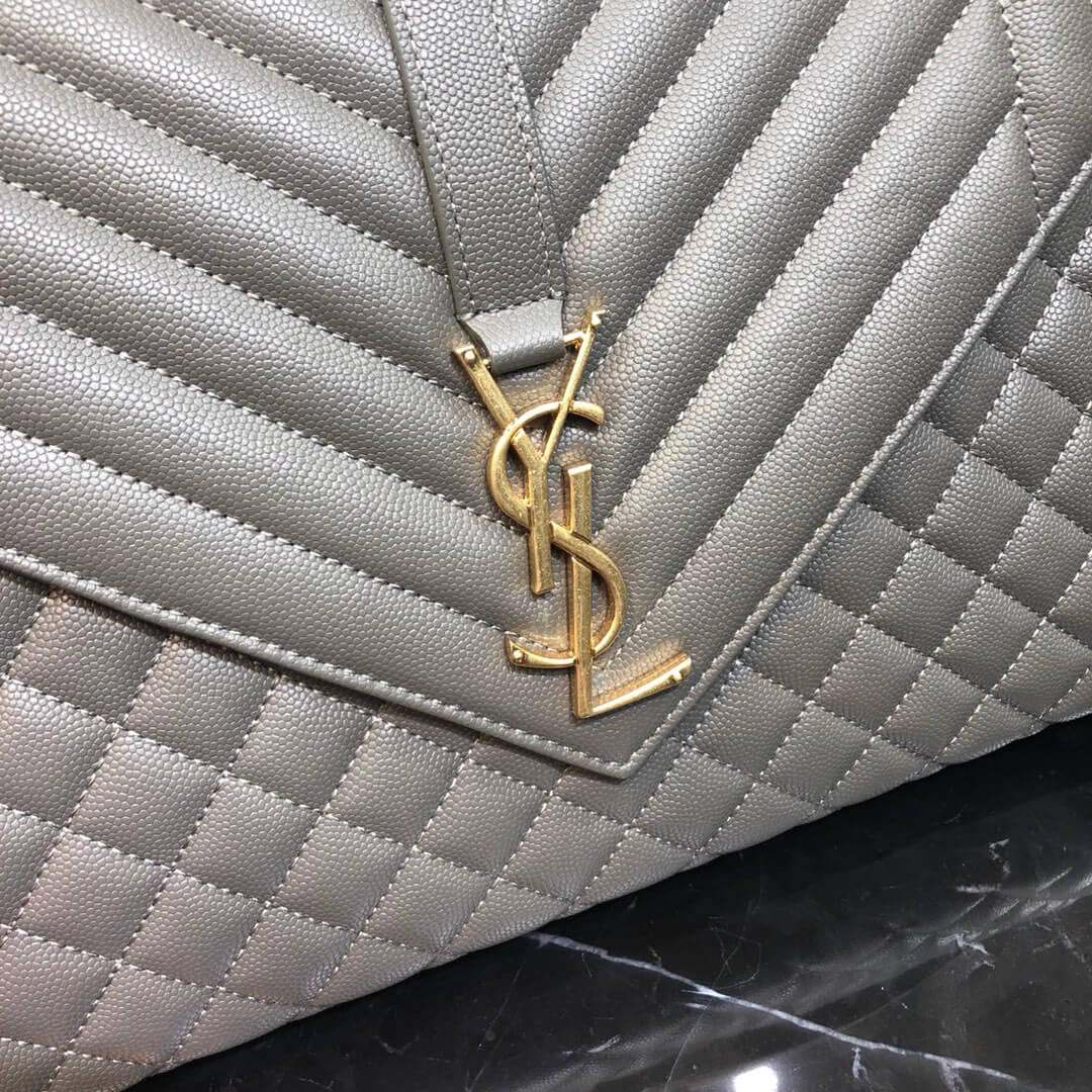 ys l 487198 enveloppe 31cm calfskin grey