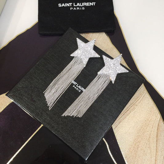 ys l star tassel earrings crystal brilliance silver