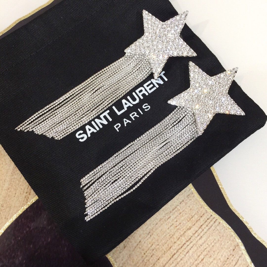 ys l star tassel earrings crystal brilliance silver