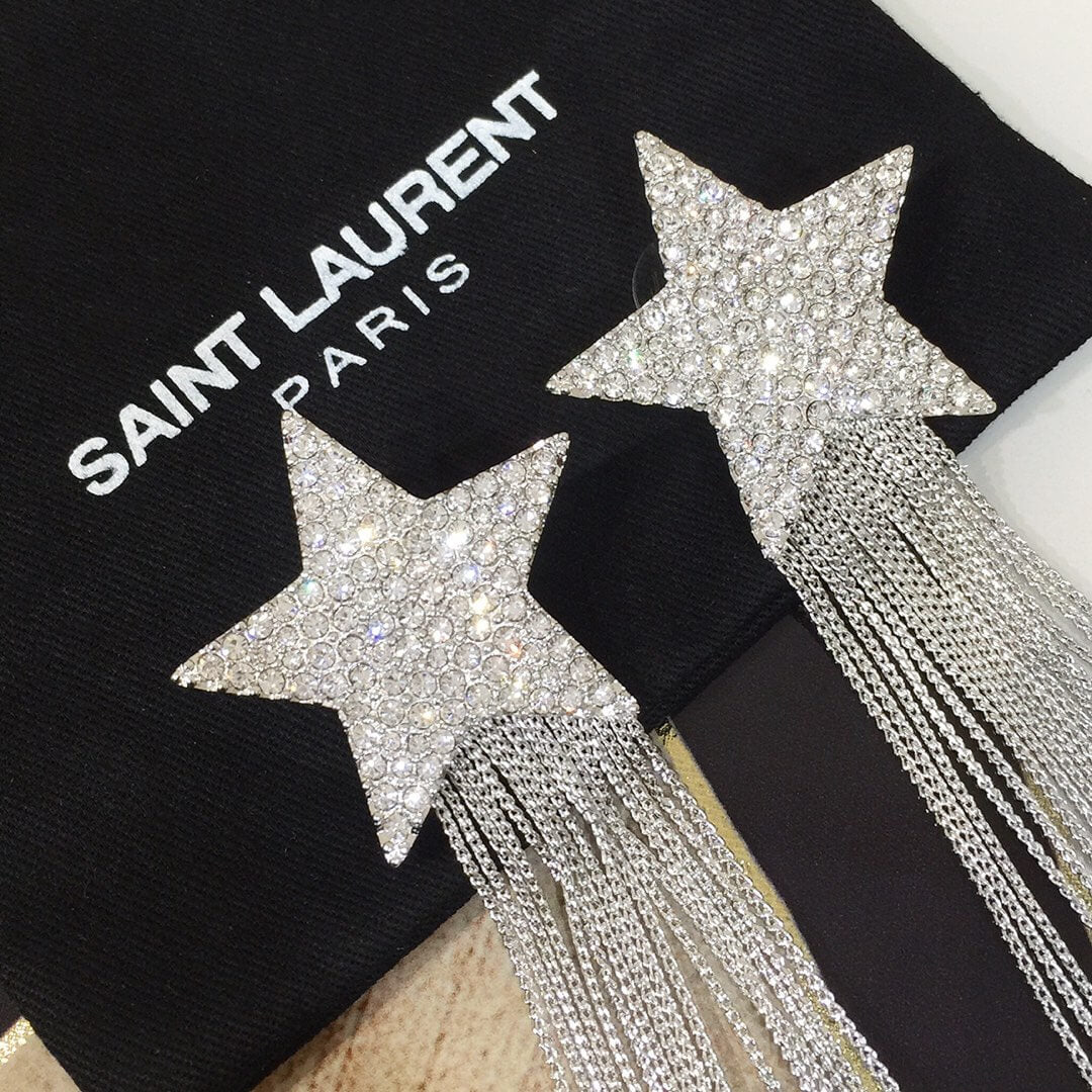 ys l star tassel earrings crystal brilliance silver