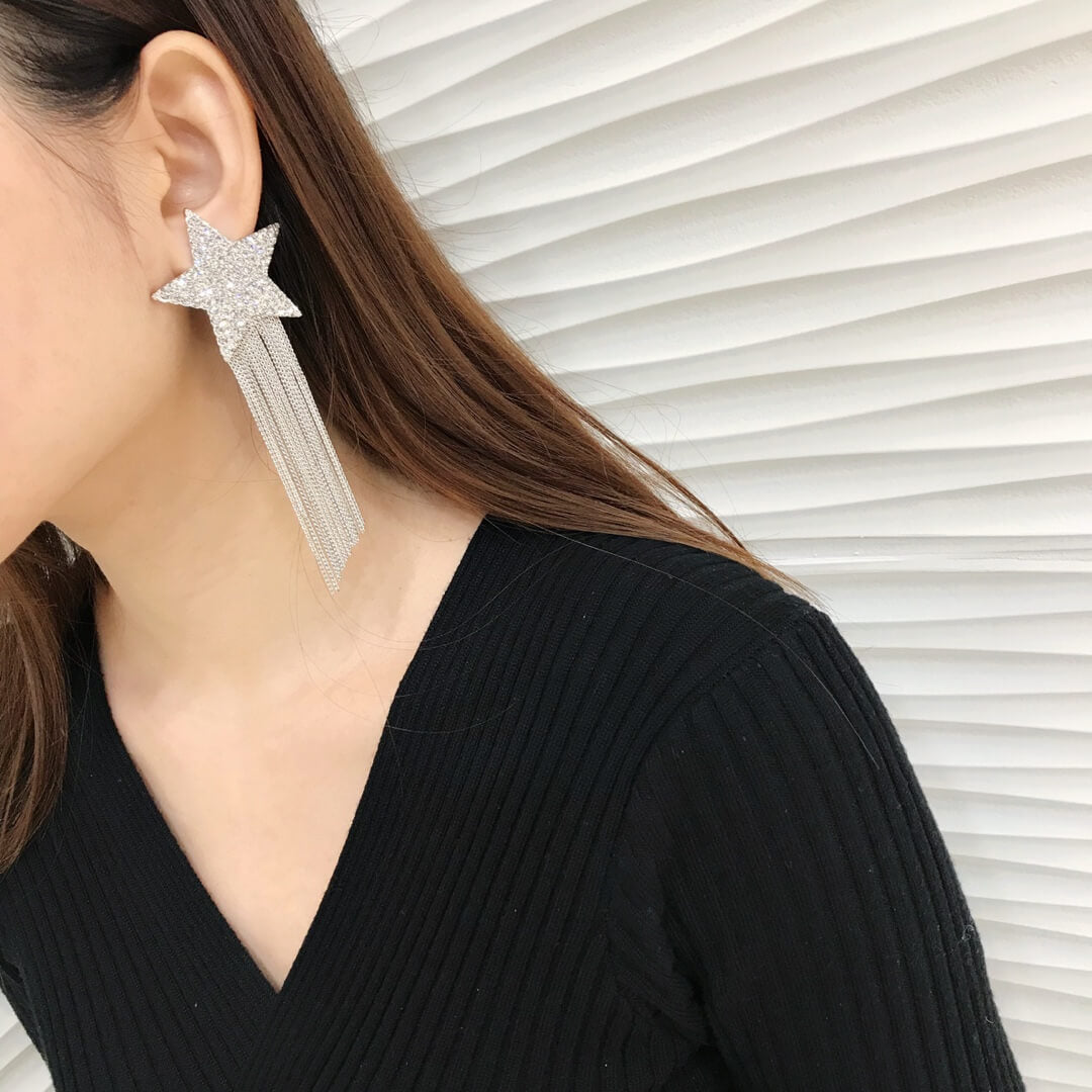 ys l star tassel earrings crystal brilliance silver