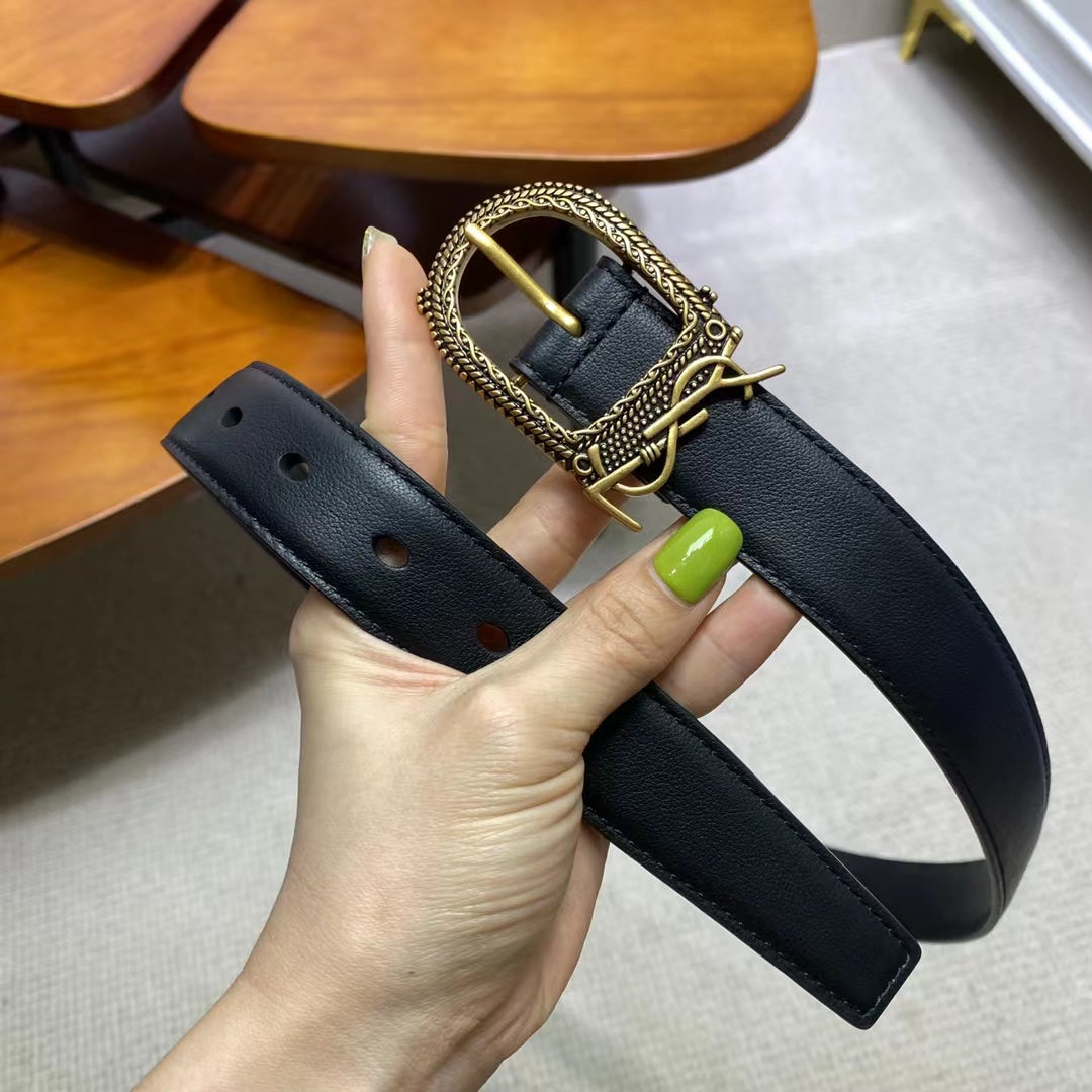 ys belt silver buckle cowhide leather body