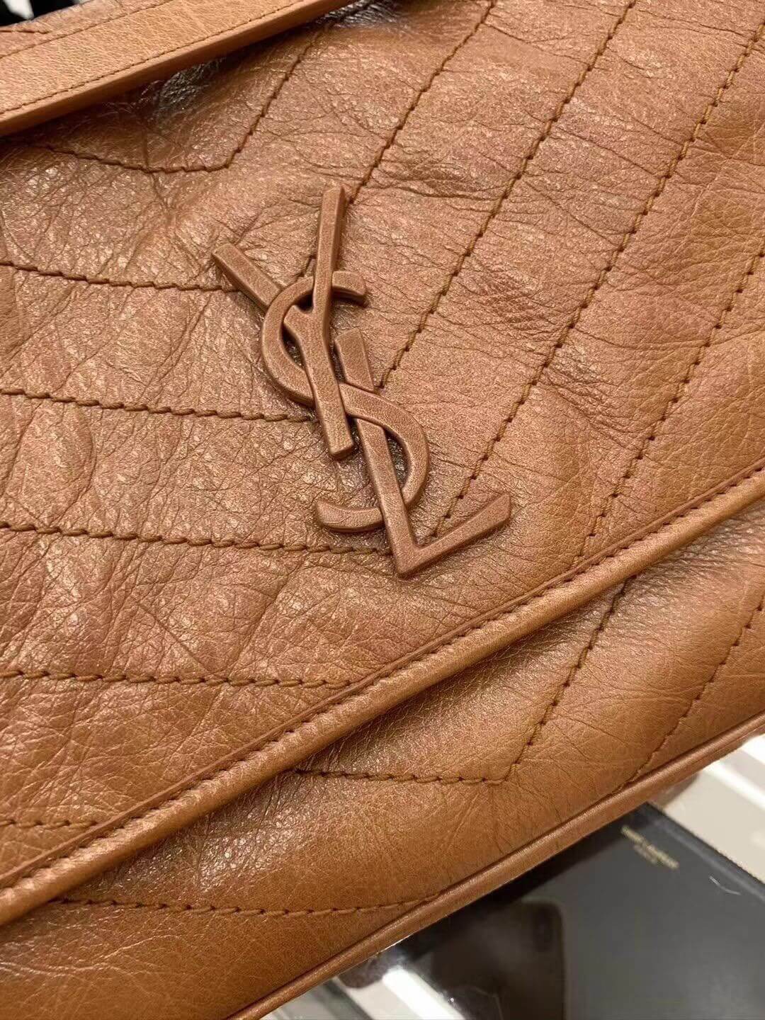 ysl niki medium 28cm brown fold retro leaher shoulder bag 633158