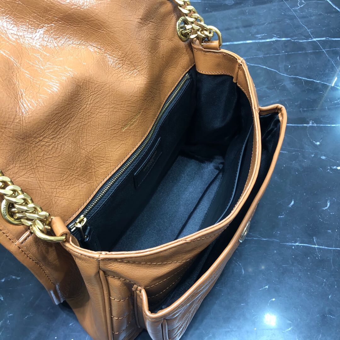 ysl niki medium 28cm brown fold retro leaher shoulder bag 633158