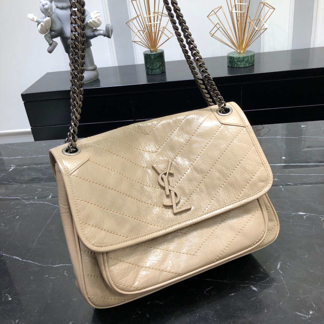 ysl niki medium 28cm cream tea fold retro leaher shoulder bag 633158
