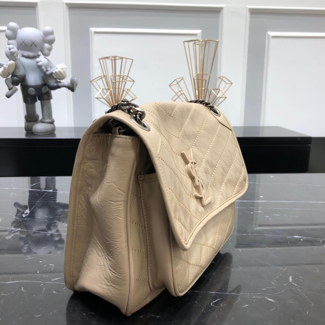 ysl niki medium 28cm cream tea fold retro leaher shoulder bag 633158