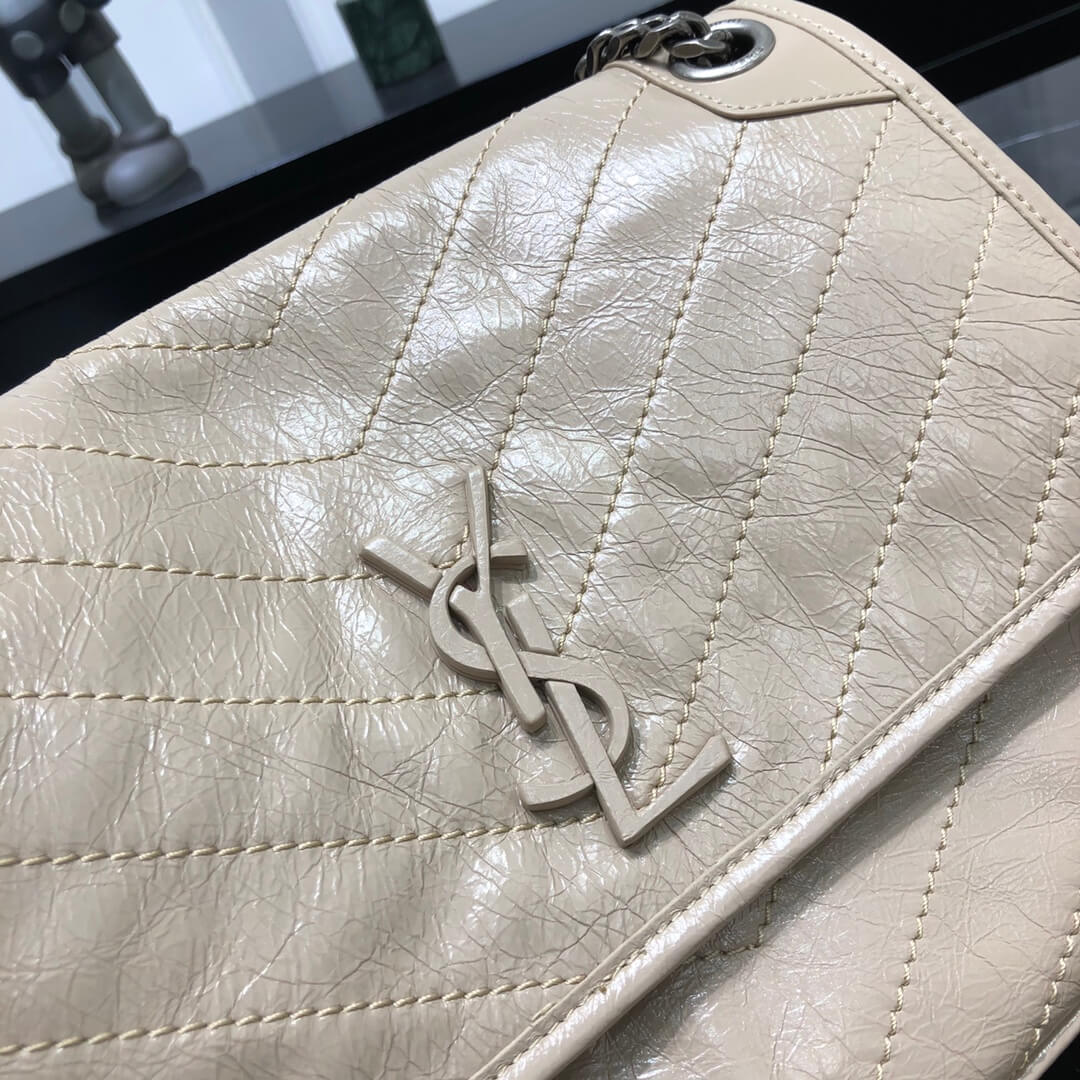 ysl niki medium 28cm cream tea fold retro leaher shoulder bag 633158