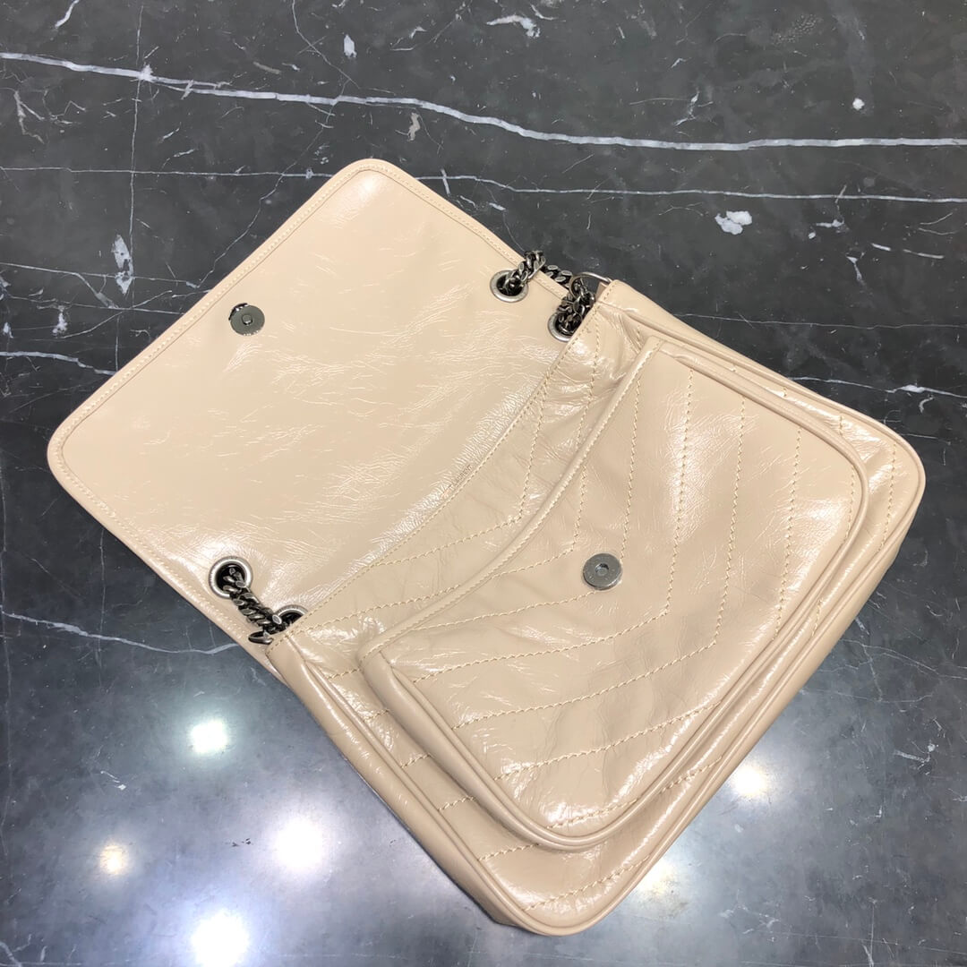 ysl niki medium 28cm cream tea fold retro leaher shoulder bag 633158