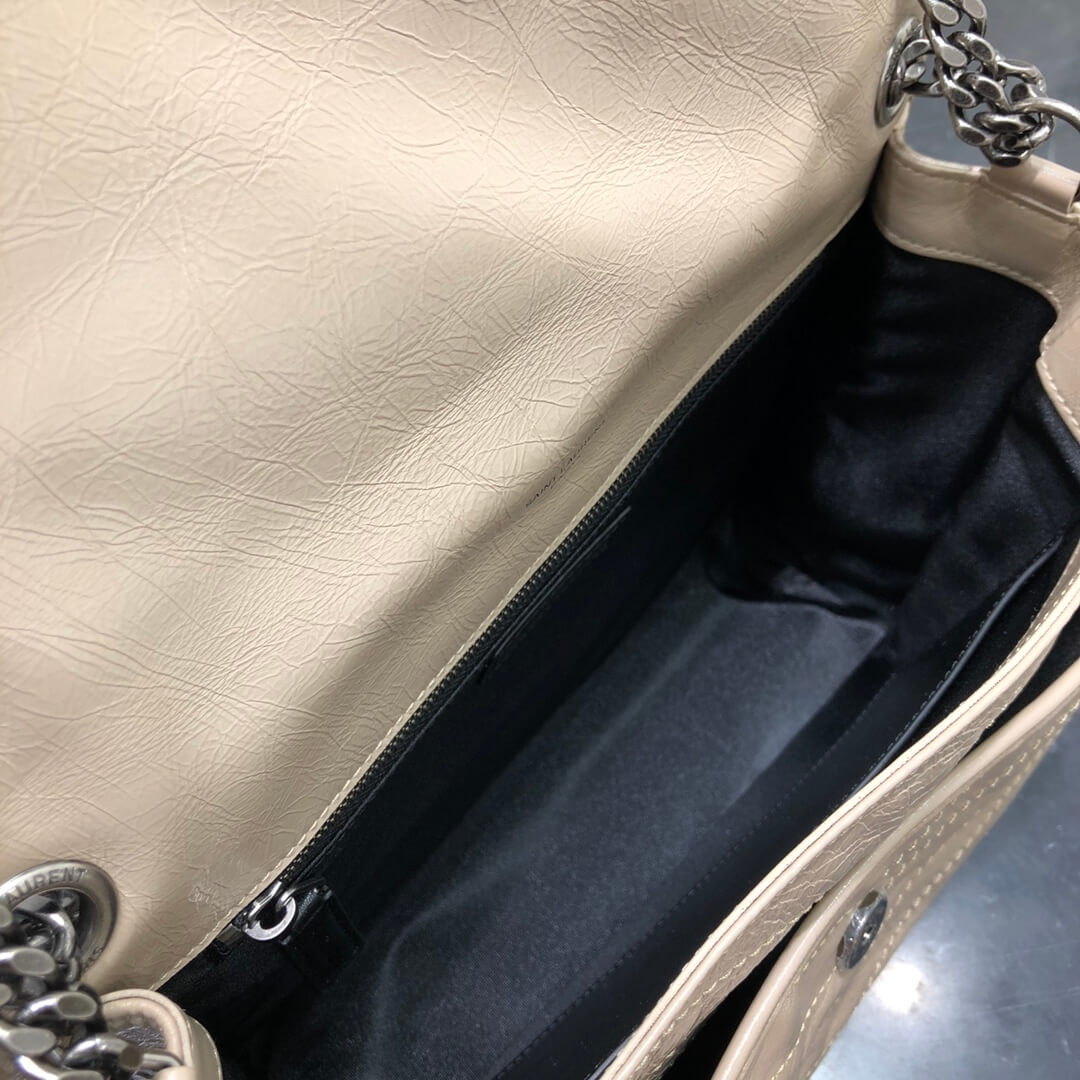 ysl niki medium 28cm cream tea fold retro leaher shoulder bag 633158