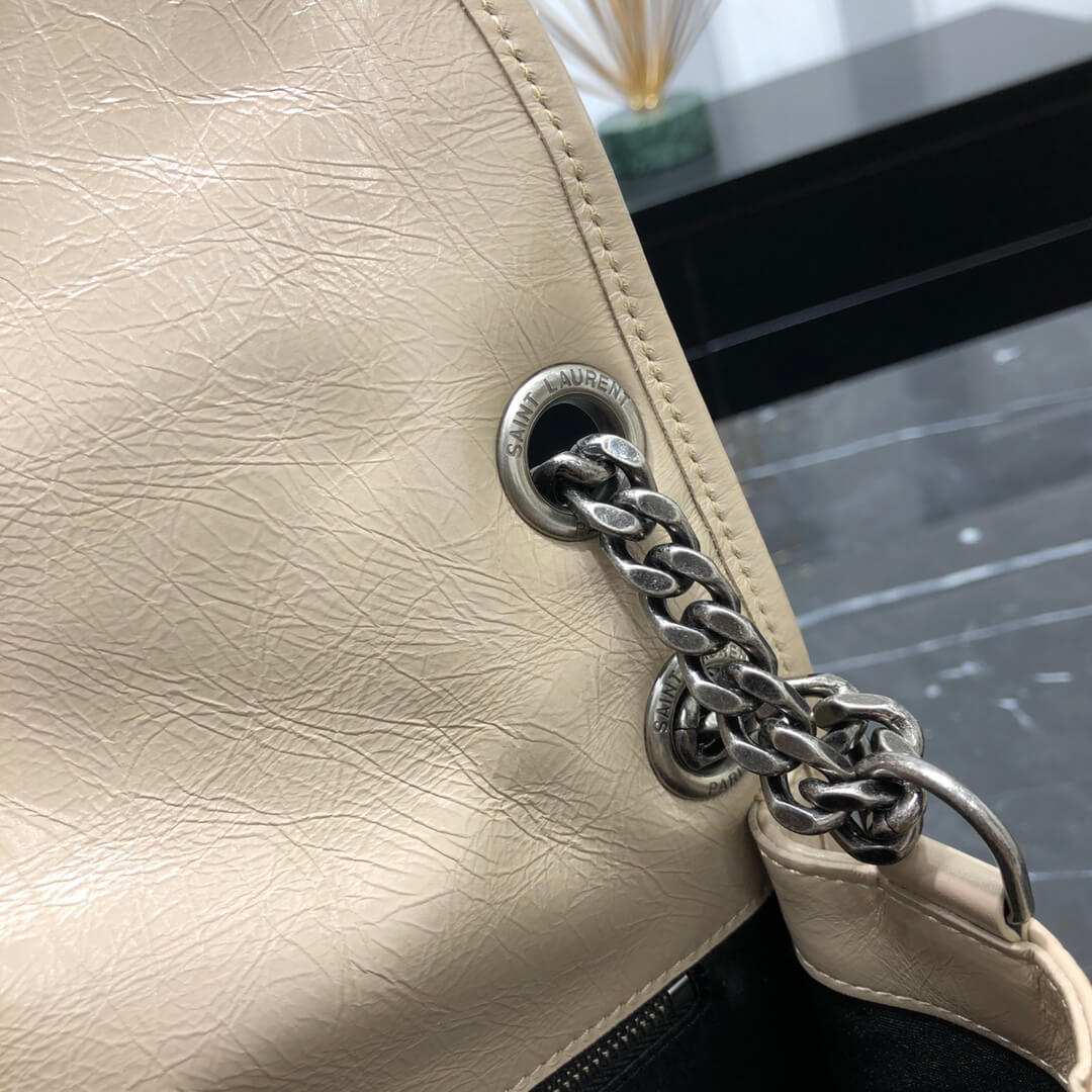 ysl niki medium 28cm cream tea fold retro leaher shoulder bag 633158