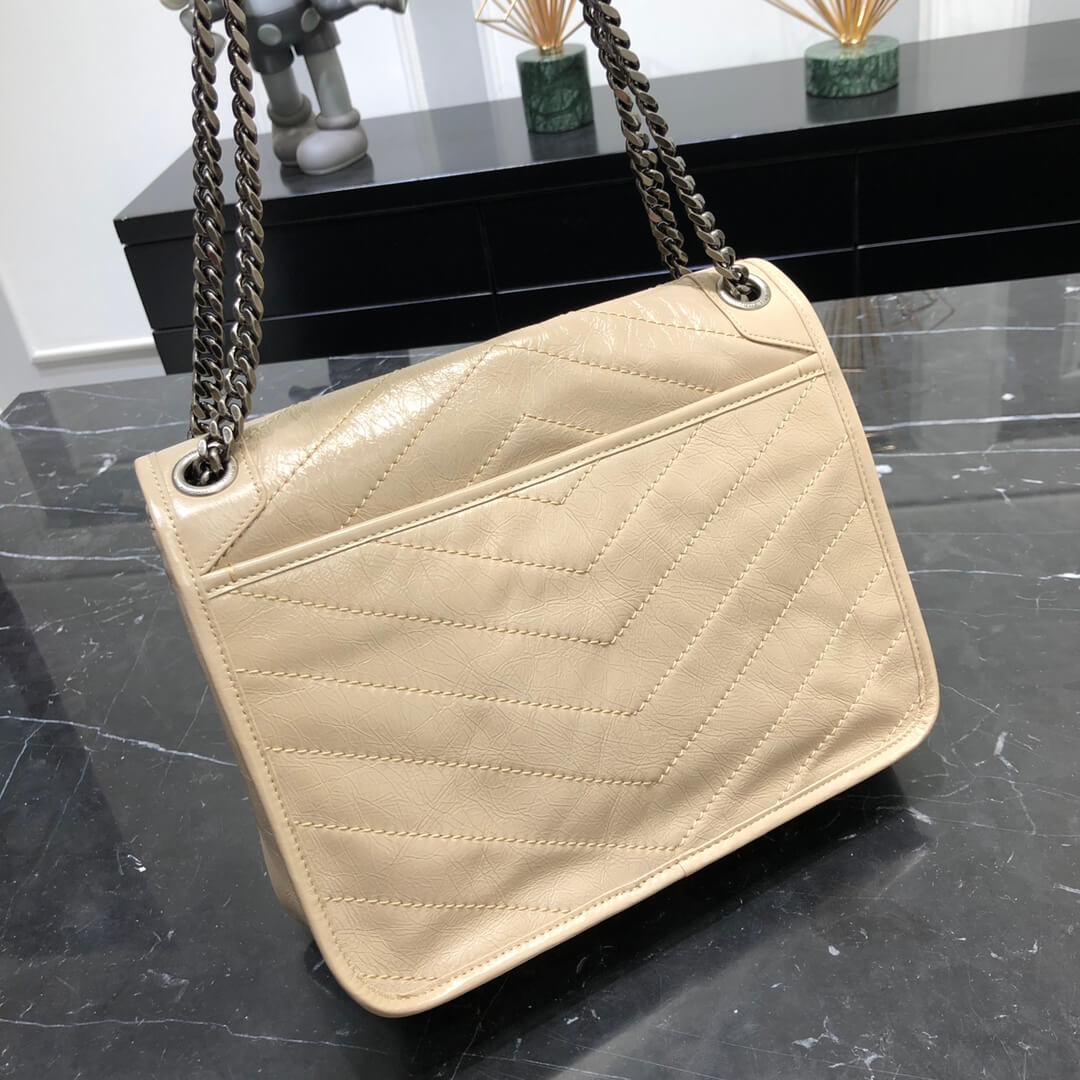 ysl niki medium 28cm cream tea fold retro leaher shoulder bag 633158