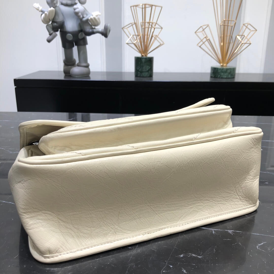 ysl niki medium 28cm cream white fold retro leaher shoulder bag 633158