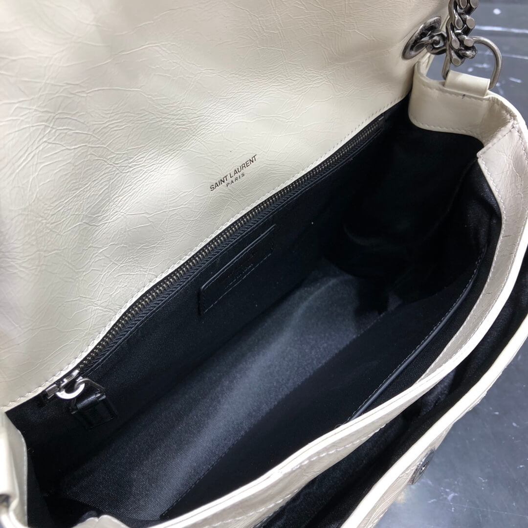 ysl niki medium 28cm cream white fold retro leaher shoulder bag 633158