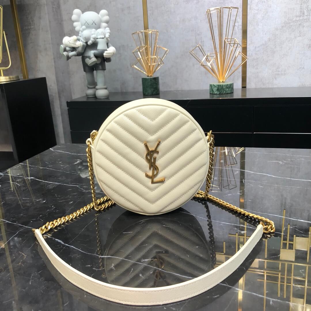 vinyle white round camera bag chain shoulder bag de poudre embossed caviar leather 610436
