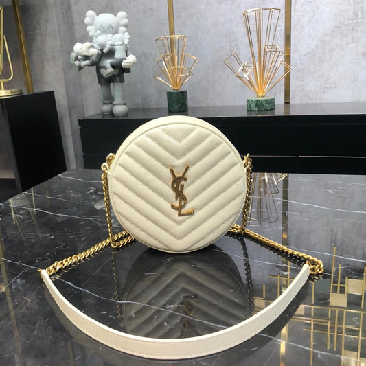 vinyle white round camera bag chain shoulder bag de poudre embossed caviar leather 610436