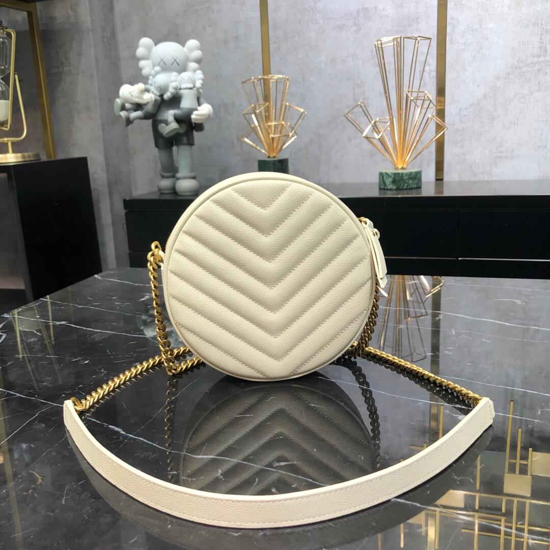 vinyle white round camera bag chain shoulder bag de poudre embossed caviar leather 610436