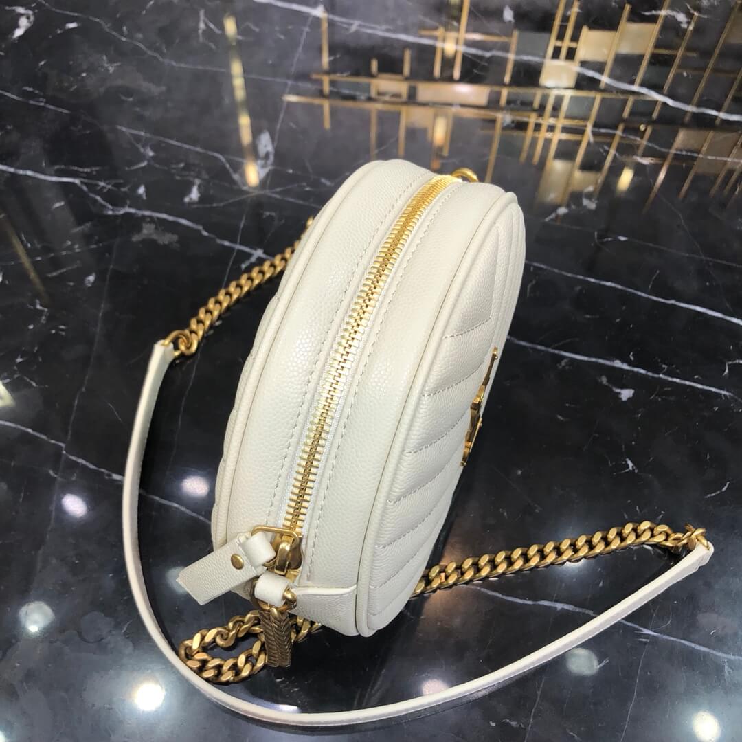 vinyle white round camera bag chain shoulder bag de poudre embossed caviar leather 610436