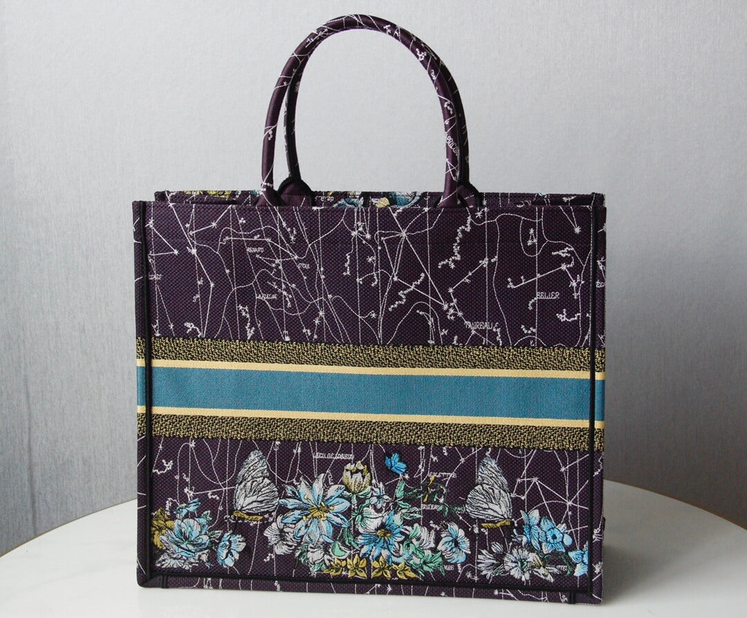 DO1286 Book bag Tote Embroidery blue white 36.5cm 41.5cm Handbag