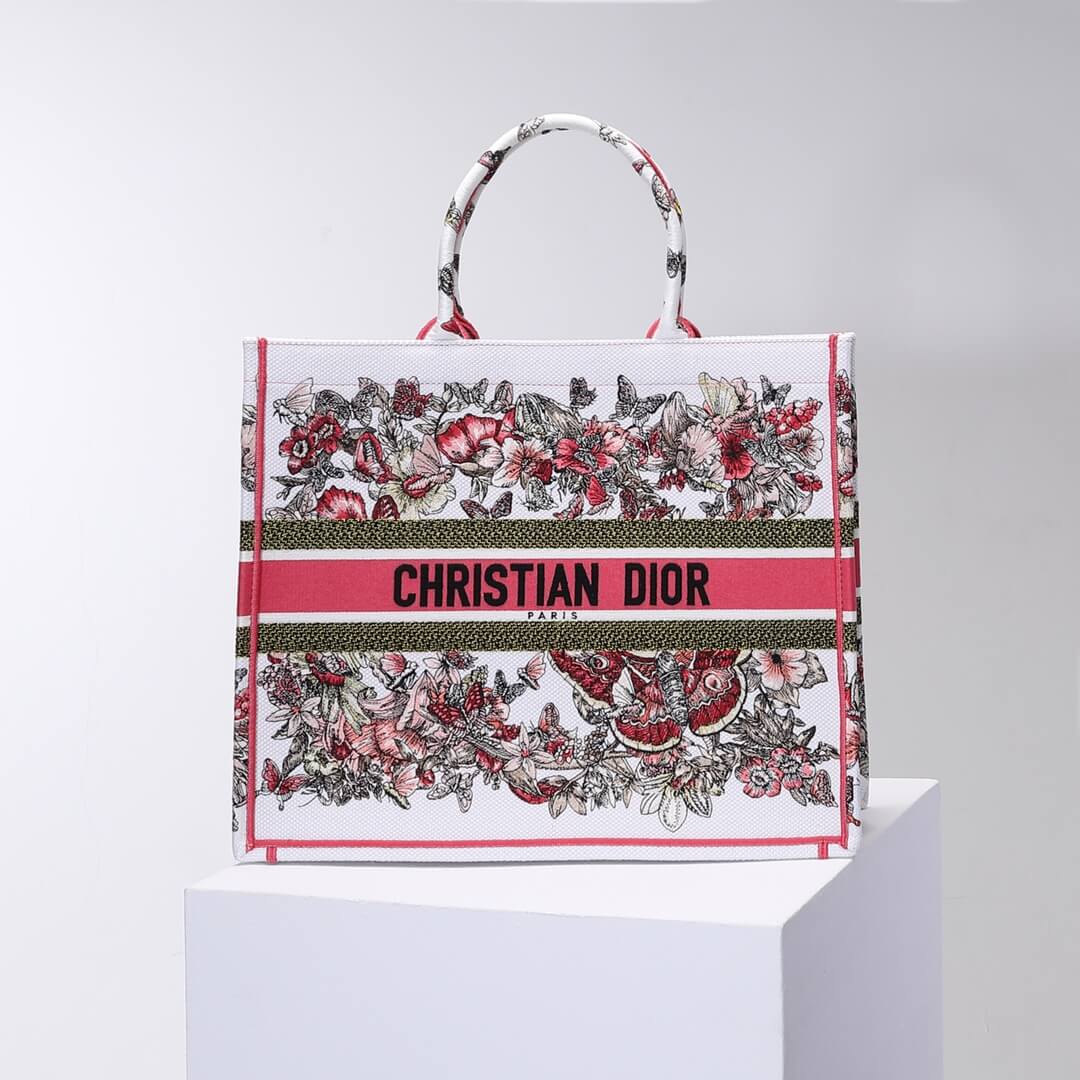 DO1286 Book Tote big size 36.5cm 41.5cm Oblique Embroidery white red-2