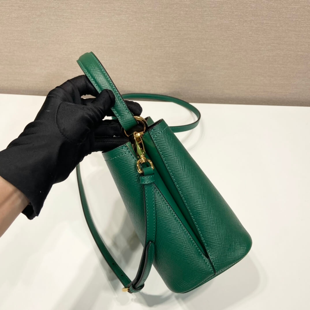 PRA 1BA217 Small Saffiano Leather Prada Panier Bag Emerald green