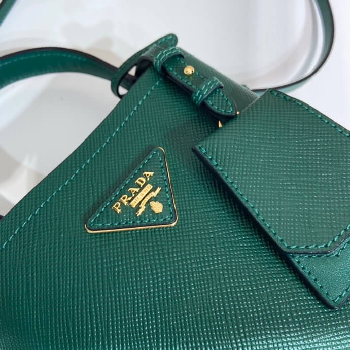 PRA 1BA217 Small Saffiano Leather Prada Panier Bag Emerald green