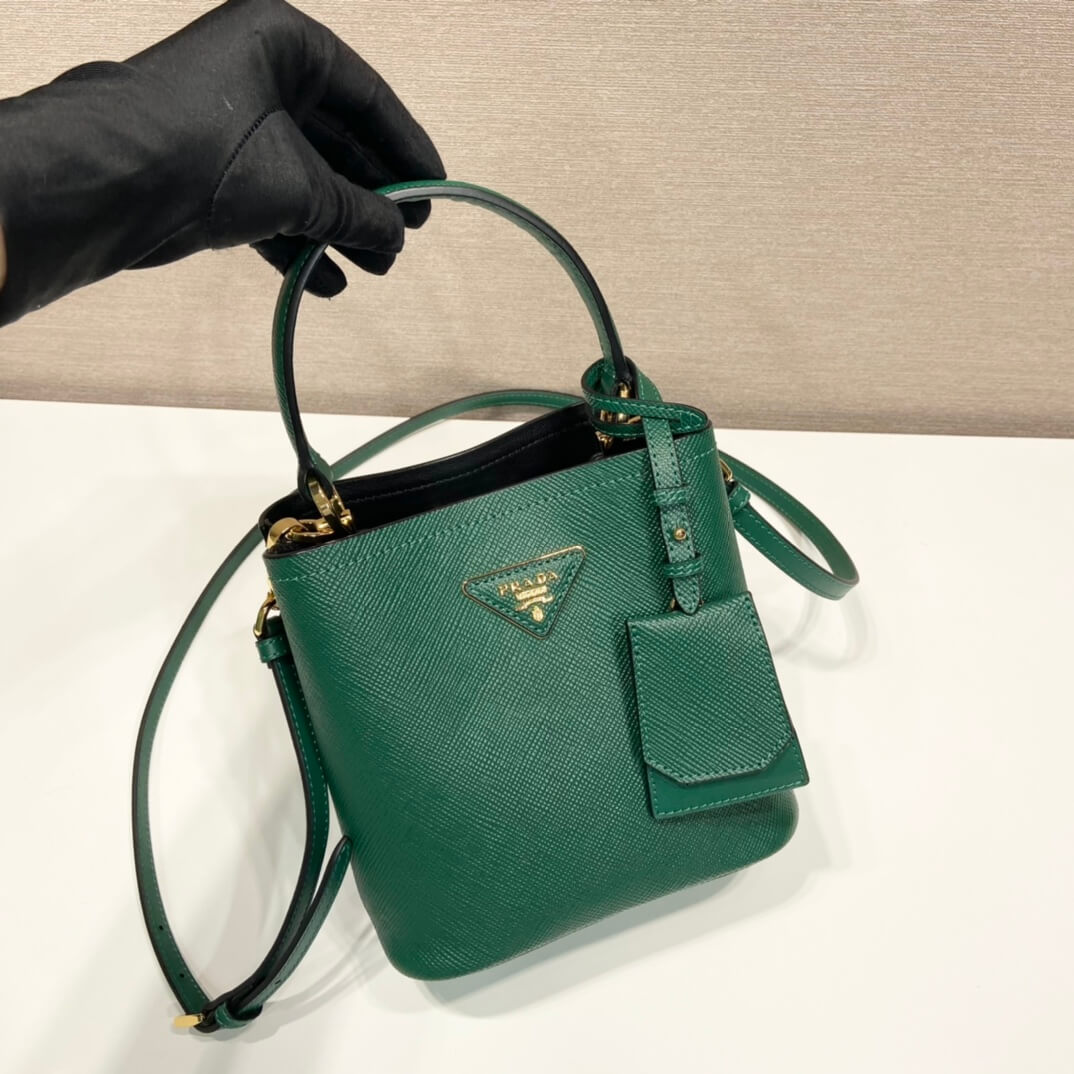 PRA 1BA217 Small Saffiano Leather Prada Panier Bag Emerald green