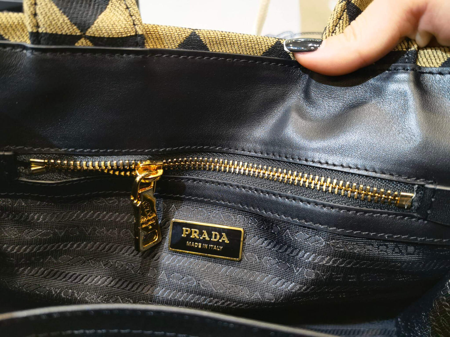 black leather inside tote bag