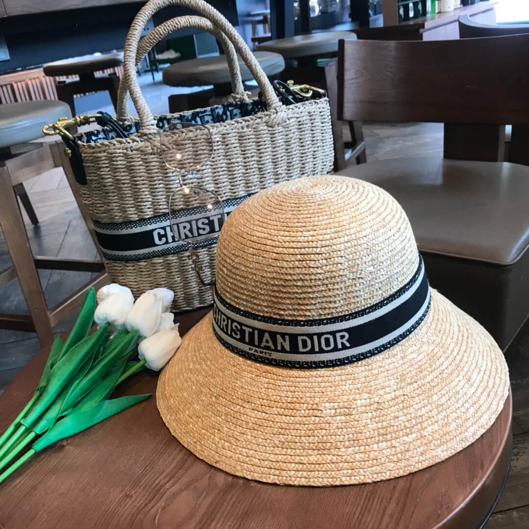 HAT 2023 New Dior Summer Sunshade Versatile Fashion Straw Top Hat MZ13168A1