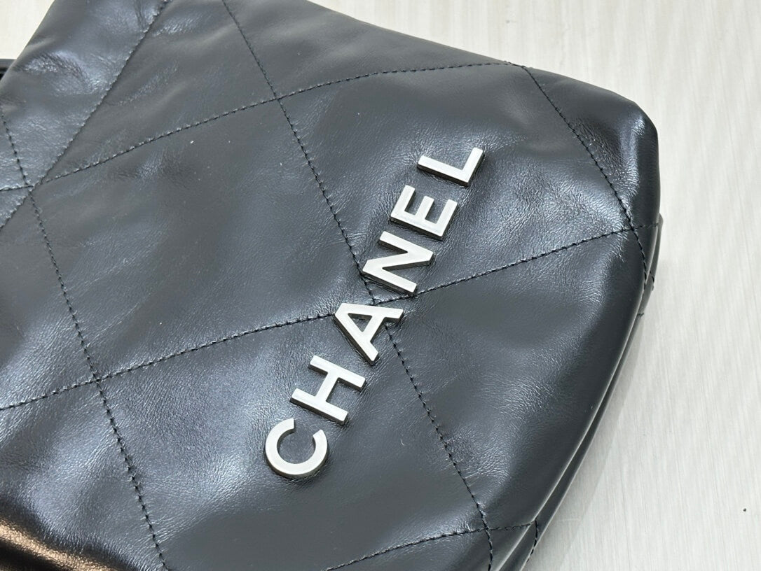 CHA 22 BAG Calfskin silver metal black