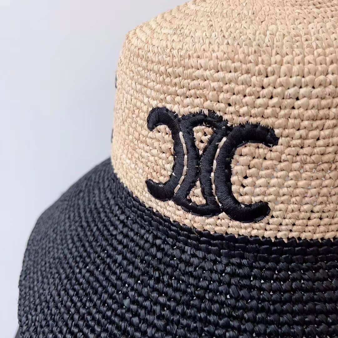 Hat 23rd Celine Spring/Summer Triumphal Arch Embroidery Collared Lafite Straw Fisherman Hat MZ13168A26