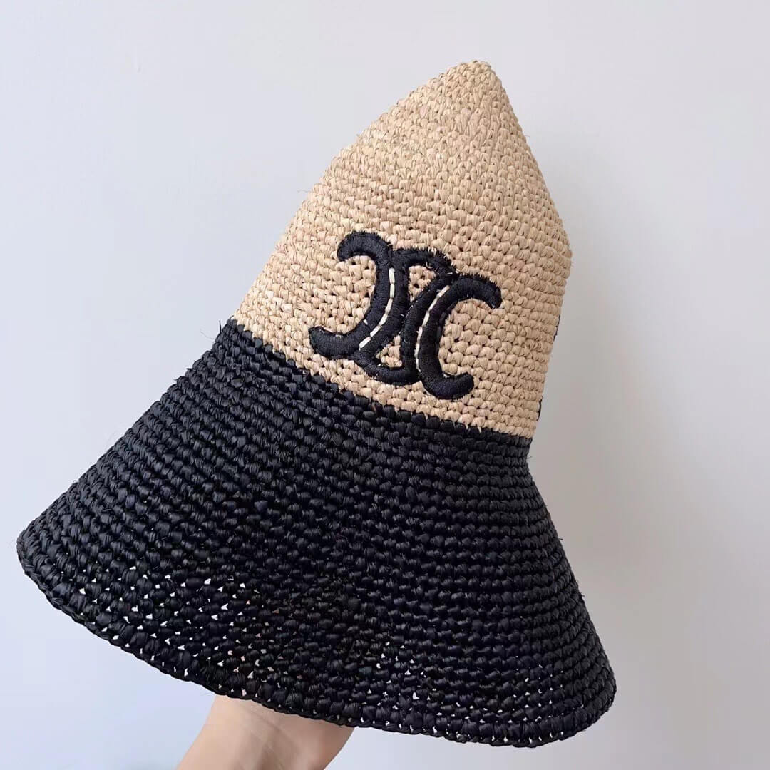 Hat 23rd Celine Spring/Summer Triumphal Arch Embroidery Collared Lafite Straw Fisherman Hat MZ13168A26