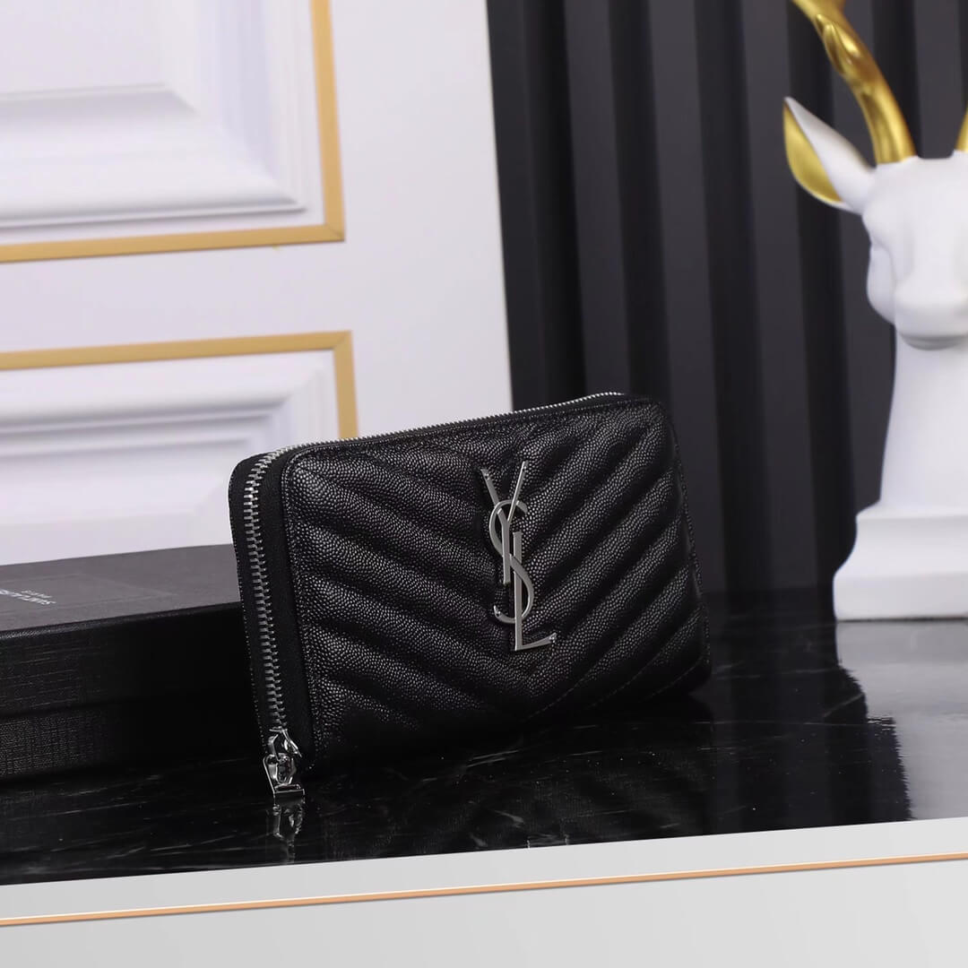 YS-L358094 wallet black metallic silver Leather Free shipping