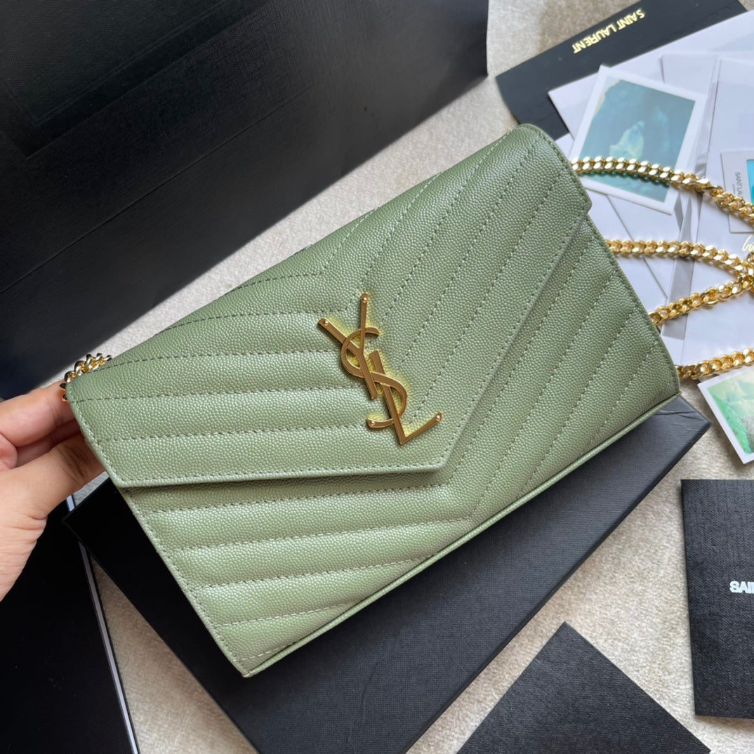 YS-L360452 shoulder bag green Leather golden color