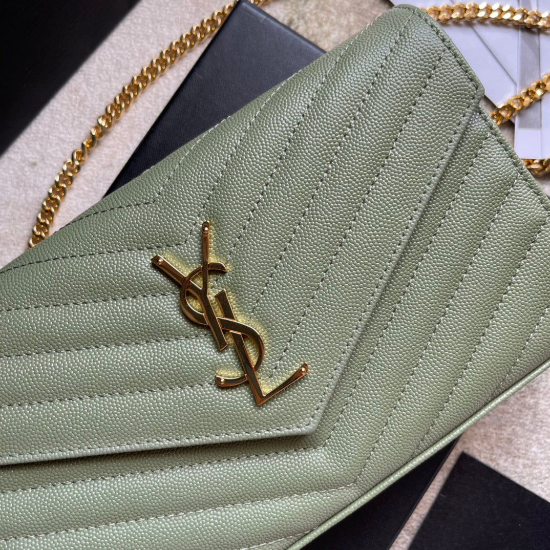 YS-L360452 shoulder bag green Leather golden color