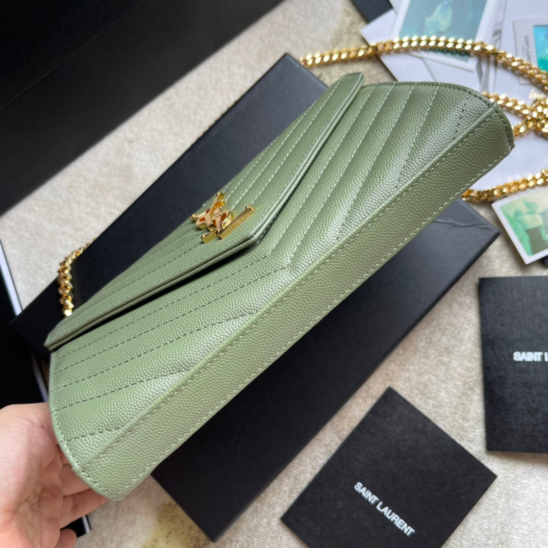 YS-L360452 shoulder bag green Leather golden color