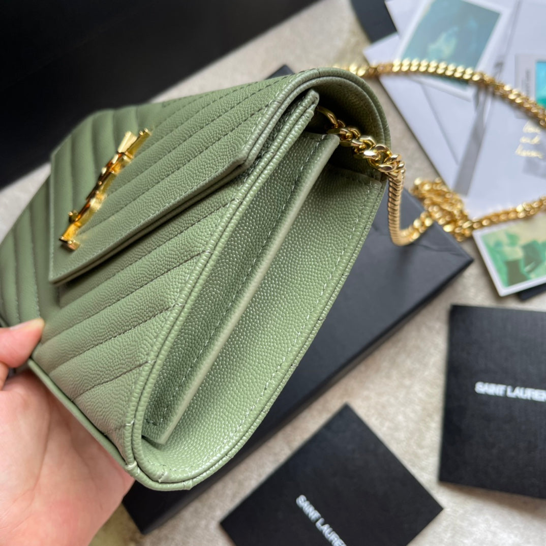 YS-L360452 shoulder bag green Leather golden color